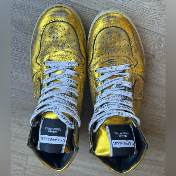 Philippe Model Paris Gold Mid Rise Sneakers - 38 - Picture 2 of 5